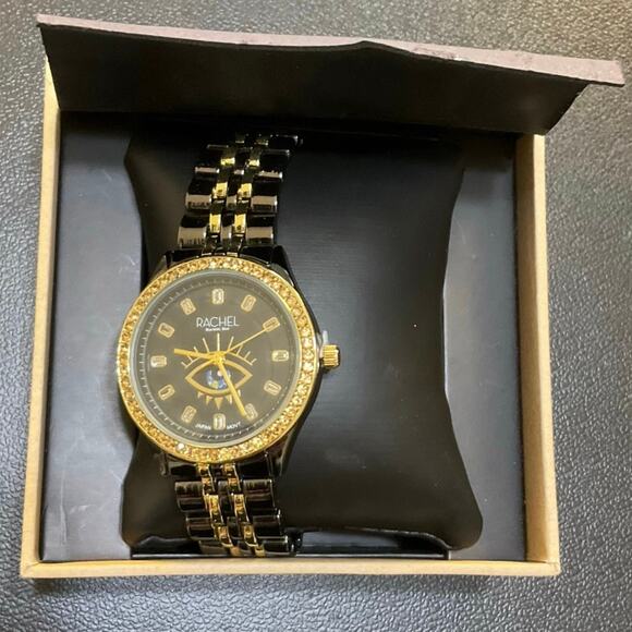 Rachel Roy Accessories - Rachel Roy Evil Eye Watch Black Gold Crystal Bezel New In Box